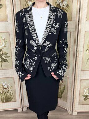 BCBG Embroidered Black and White Blazer